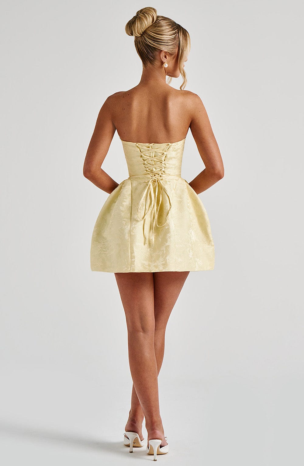 Jacquard Strapless Back Bow Bubble Skirt Mini Dress 8