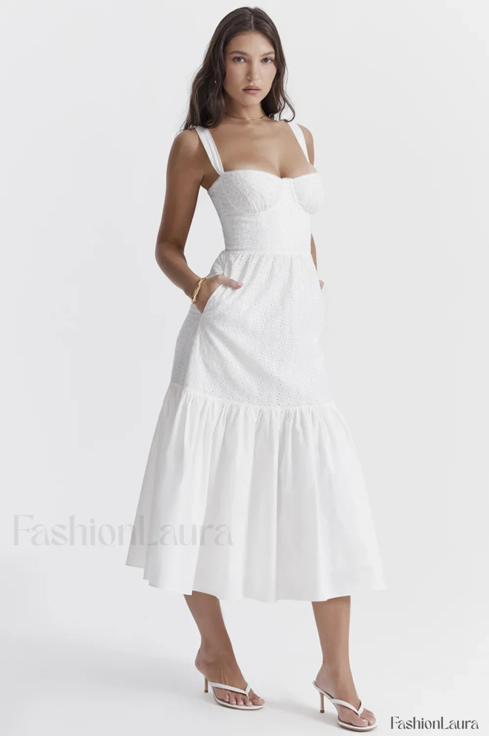 Elia White Broderie Charming Anglaise Midi Dress