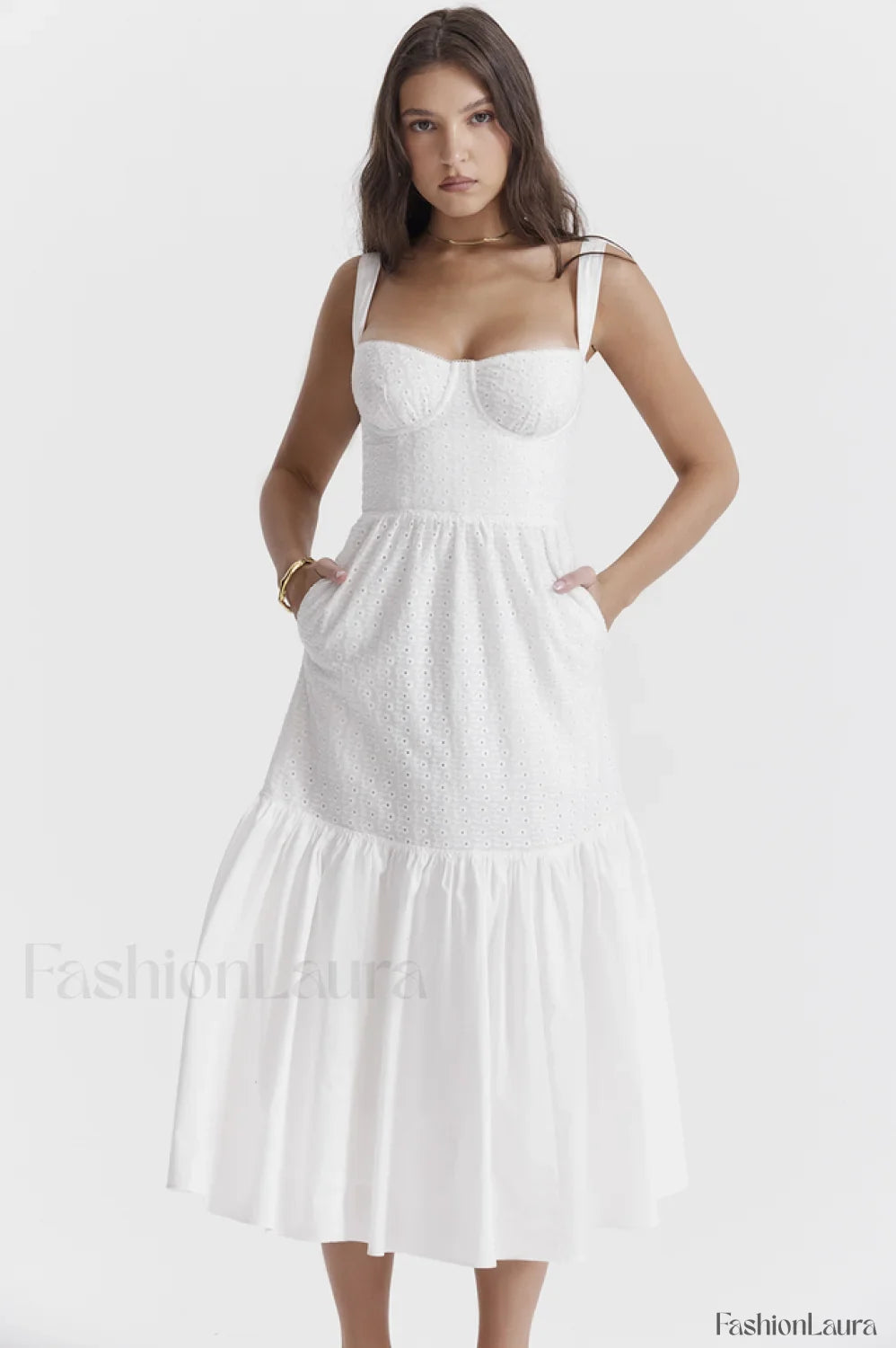 Elia White Broderie Charming Anglaise Midi Dress