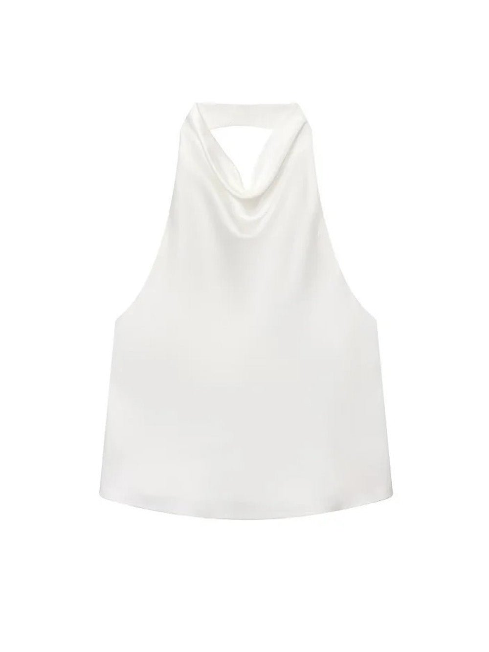Satin Cowl Halter Neck Open Back Sleeveless Top