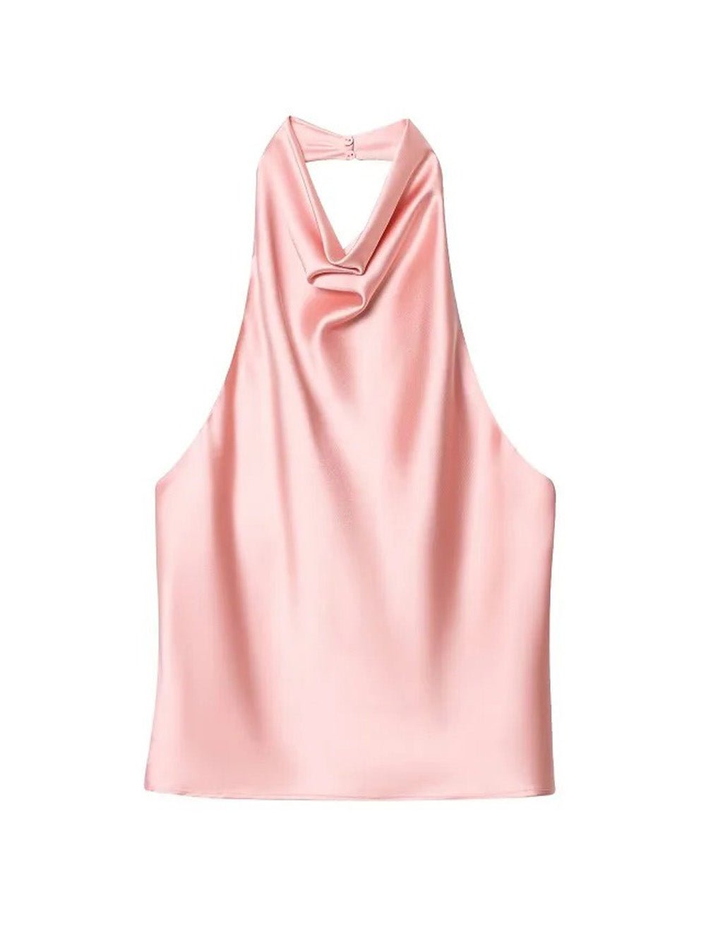 Satin Cowl Neck Halter Open Back Sleeveless Top