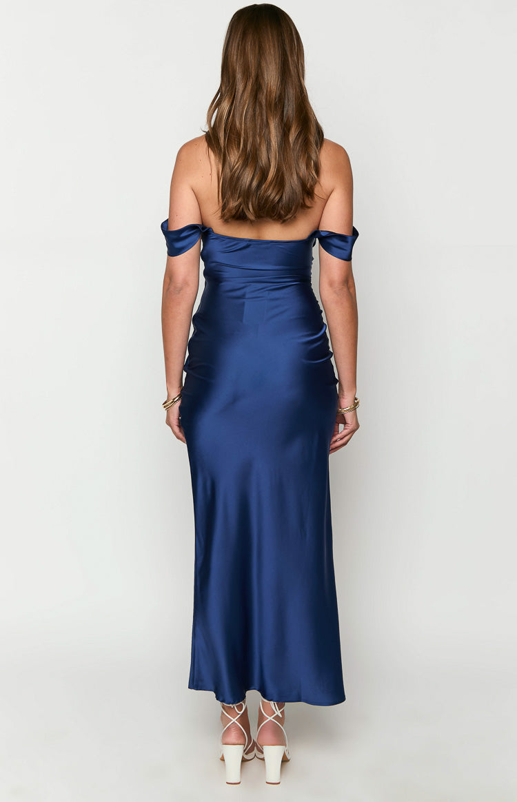 Satin Off Shoulder Draped Sleeve Formal Maxi Dress 5