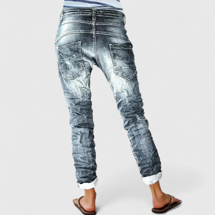 Faded Relaxed Fit Cuffed Boyfriend Jeans