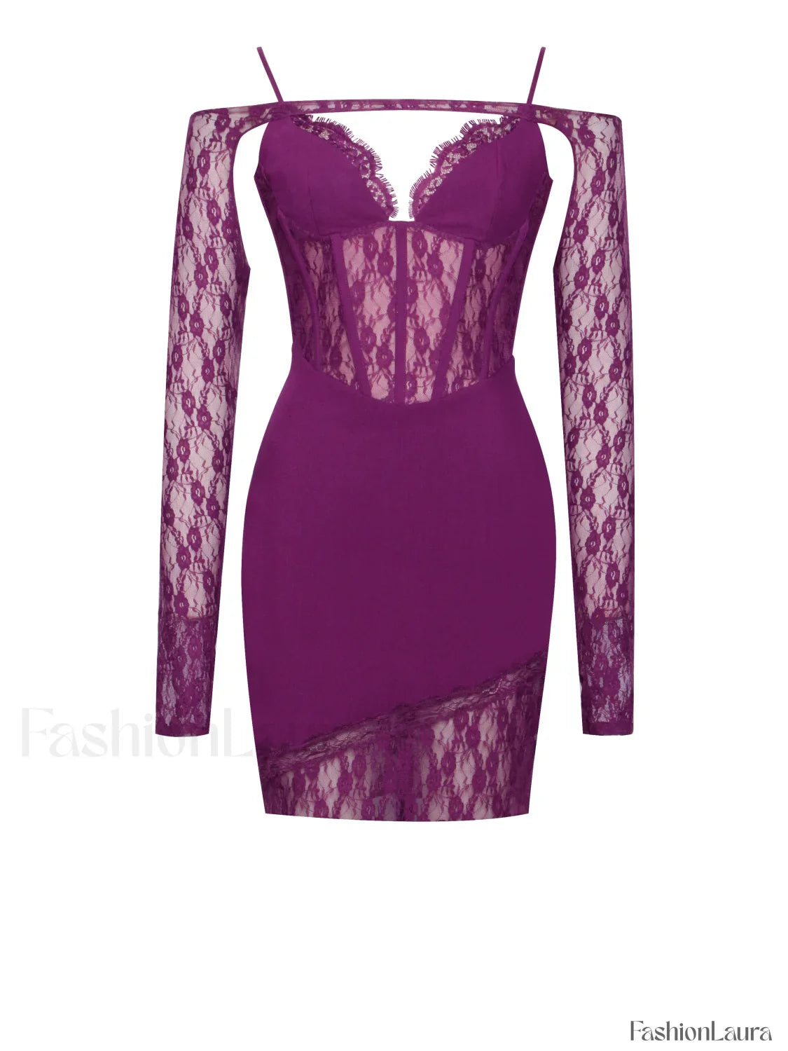 Elsie Purple Lace Charming and Crepe Mini Dress