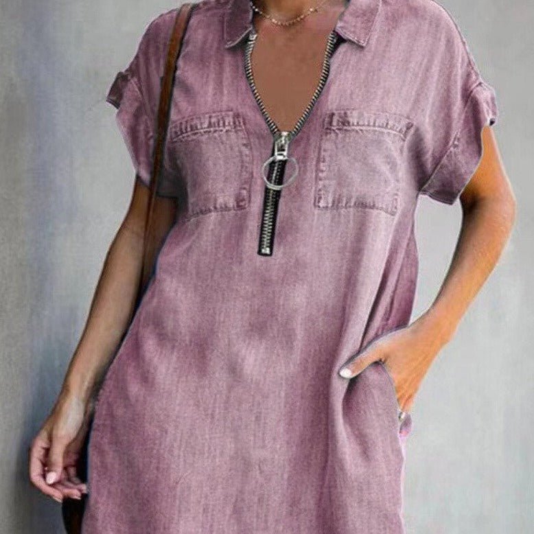 Alba Denim Dress with Zipper for Women Elegant Evening Look