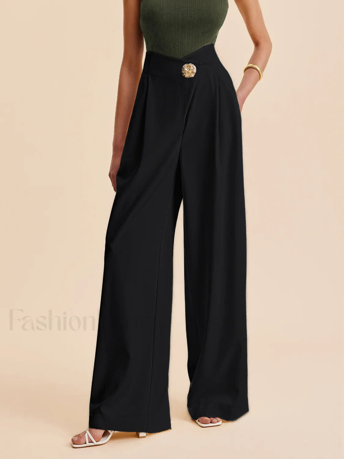 Embellished High-Waist Wide-Leg Pants