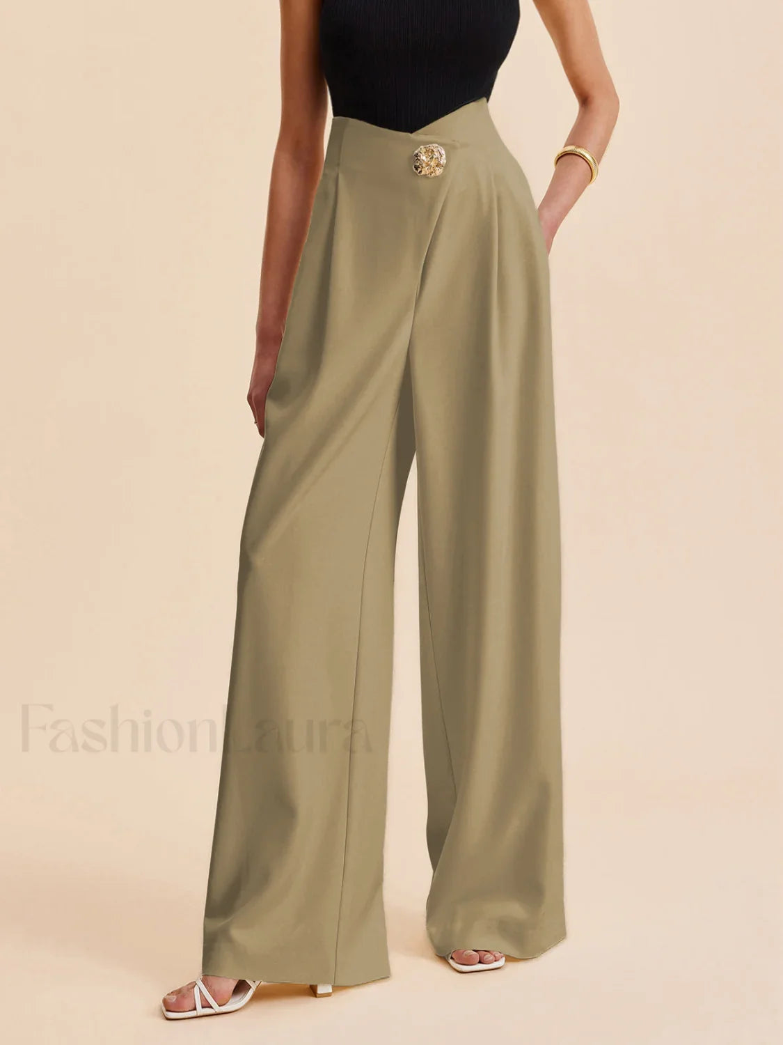 Embellished High-Waist Wide-Leg Pants