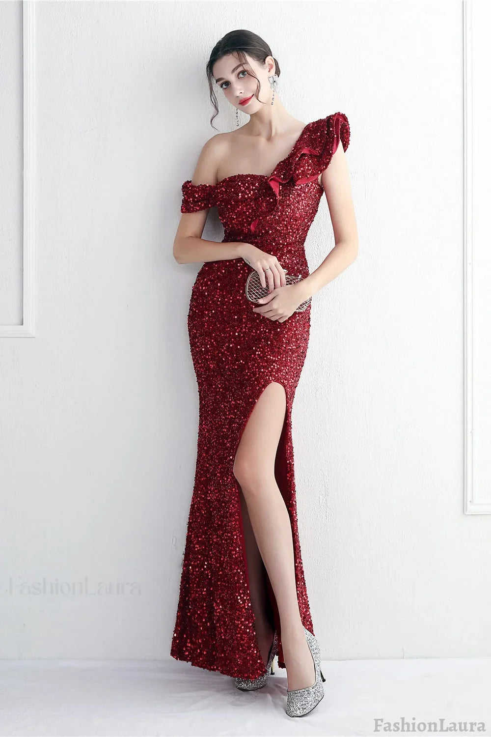 Embellished One Shoulder Mermaid Formal Dress