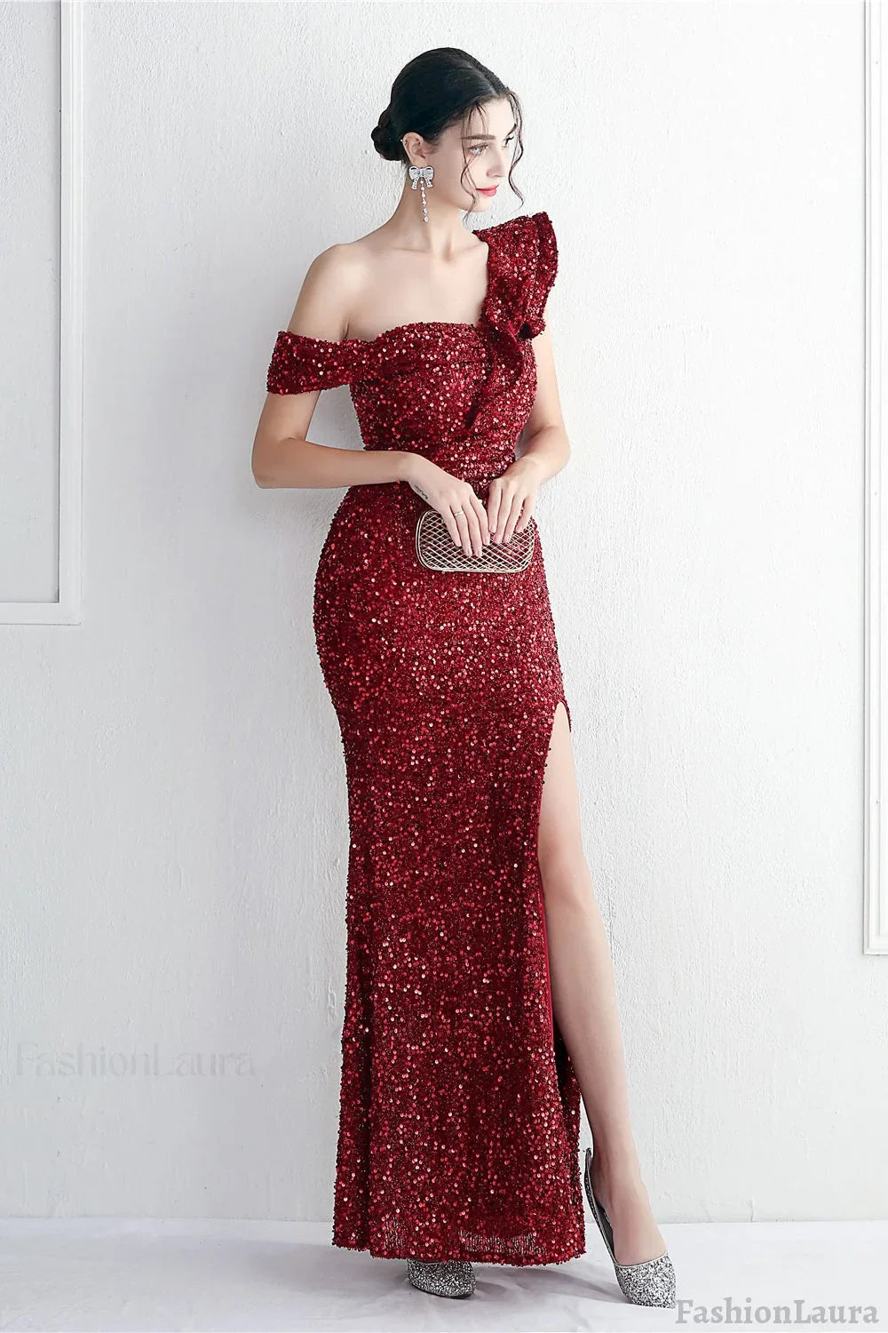 Embellished One Shoulder Mermaid Formal Dress