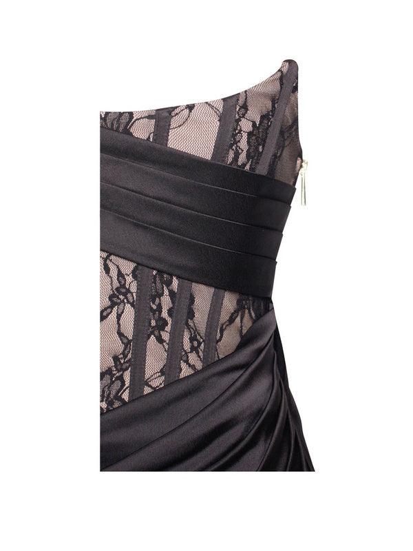Ember Black Lace Satin Corset High Slit Gown