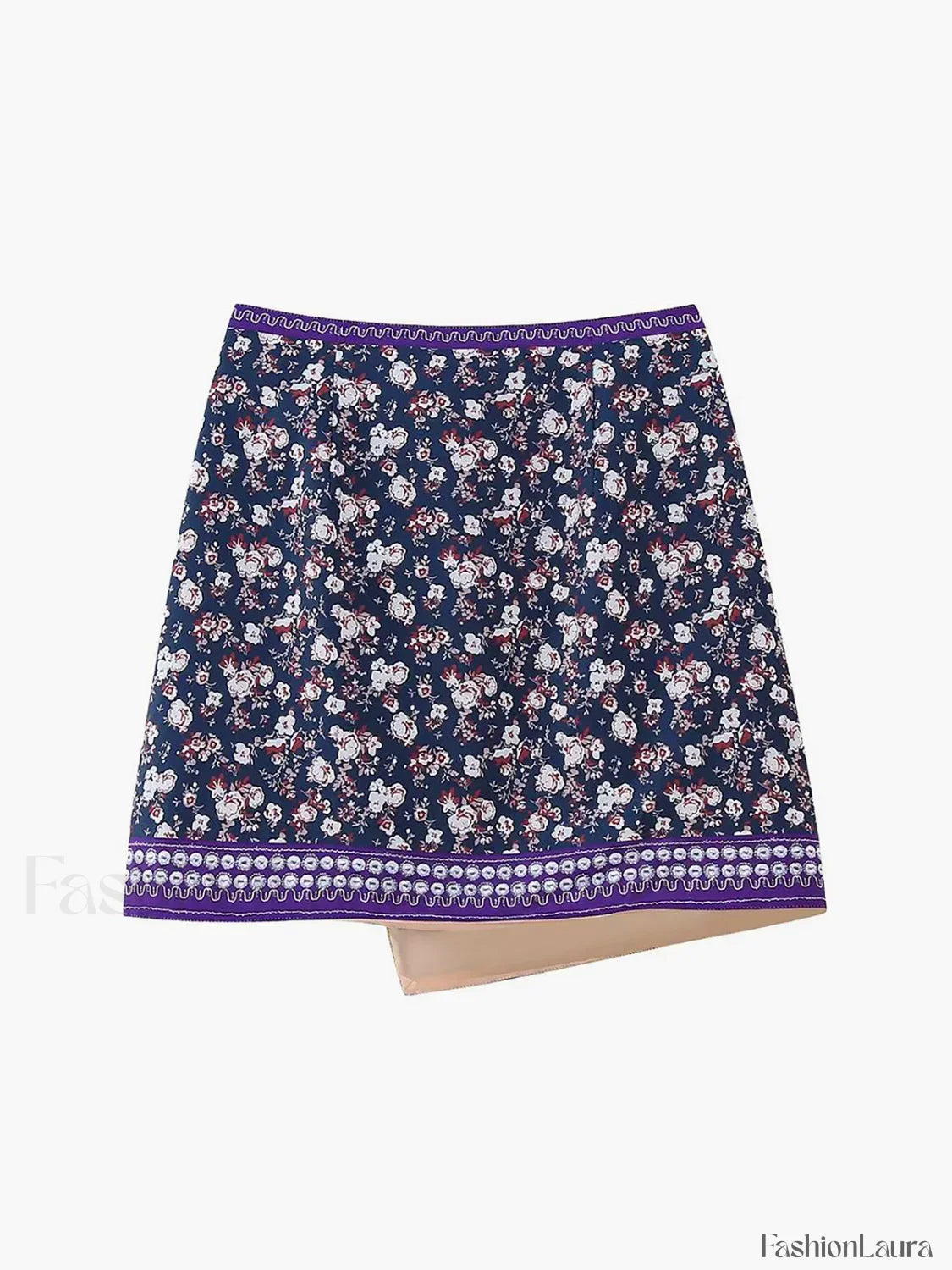 Embroidered Asymmetric Graceful Floral Mini Skirt
