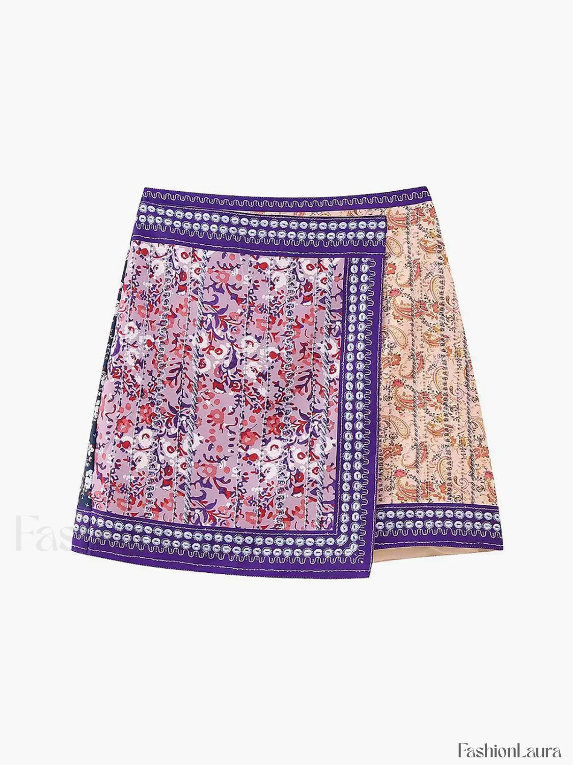 Embroidered Asymmetric Graceful Floral Mini Skirt