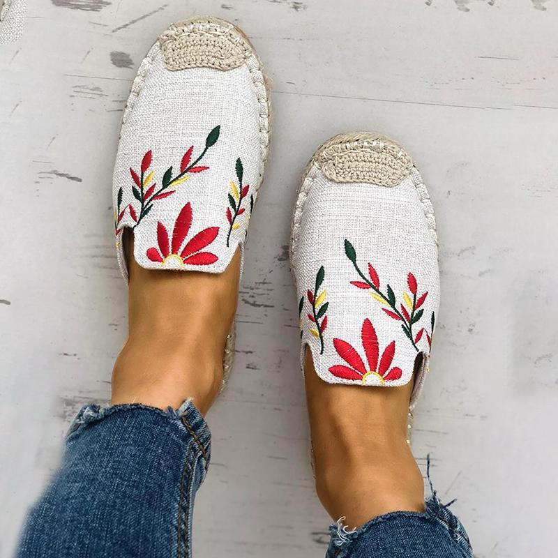 Embroidered Espadrille Flat Slippers