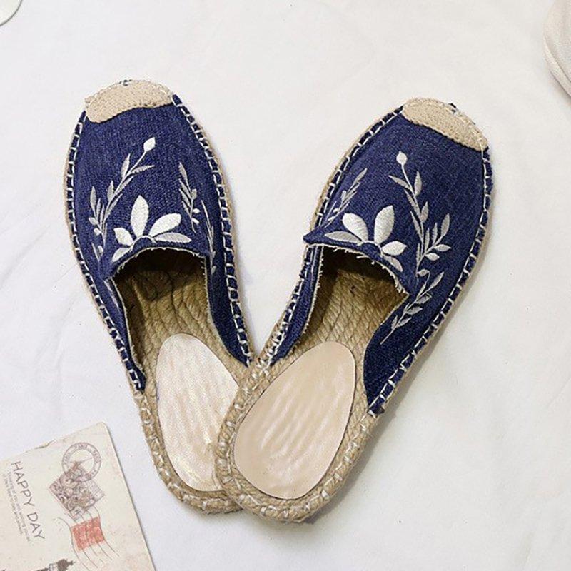 Embroidered Espadrille Flat Slippers