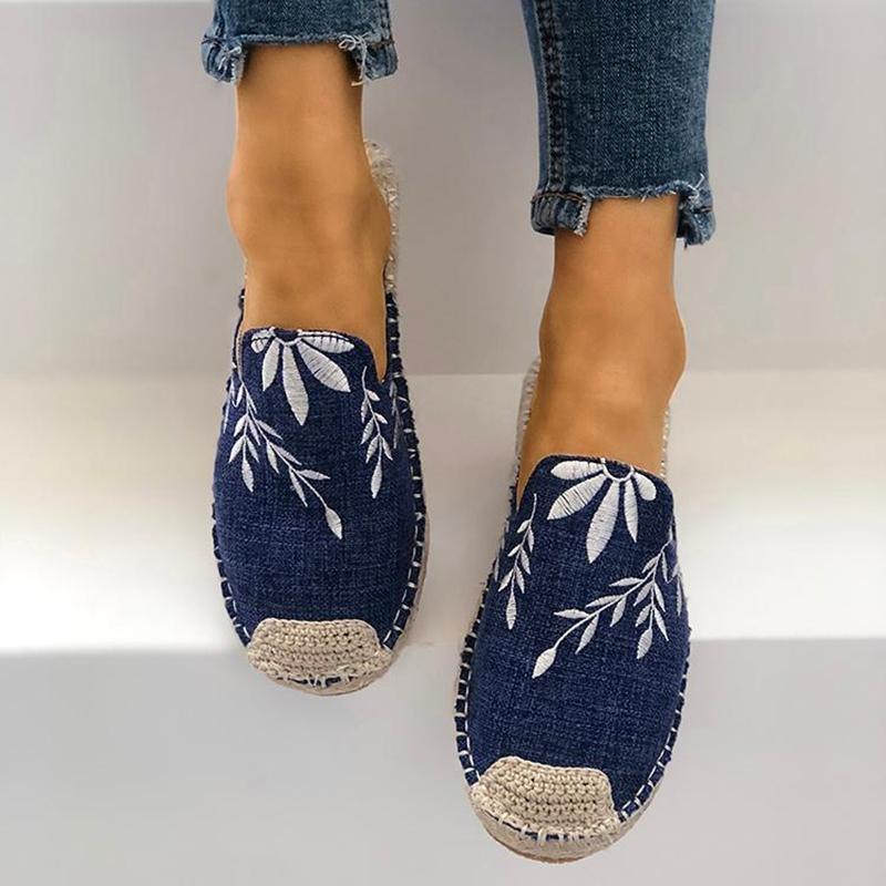 Embroidered Espadrille Flat Slippers