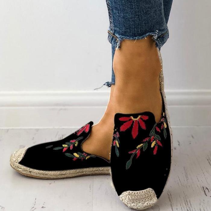Embroidered Espadrille Flat Slippers