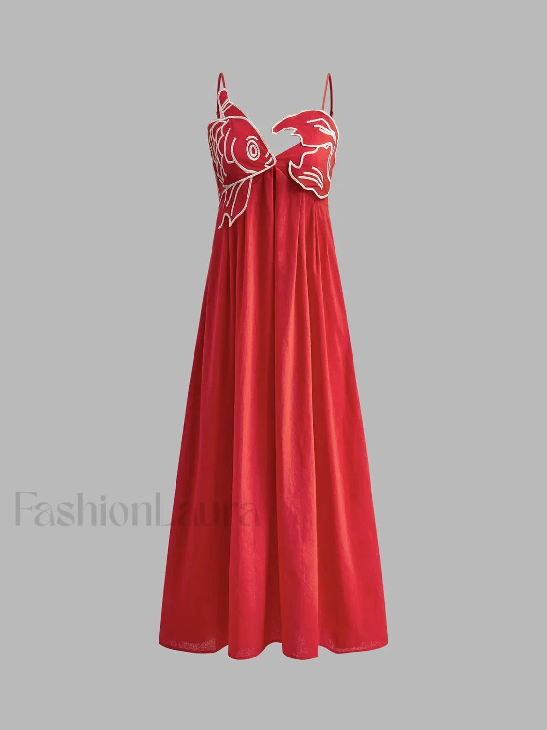 Embroidered Fish Semi-Sheer Cami Dress