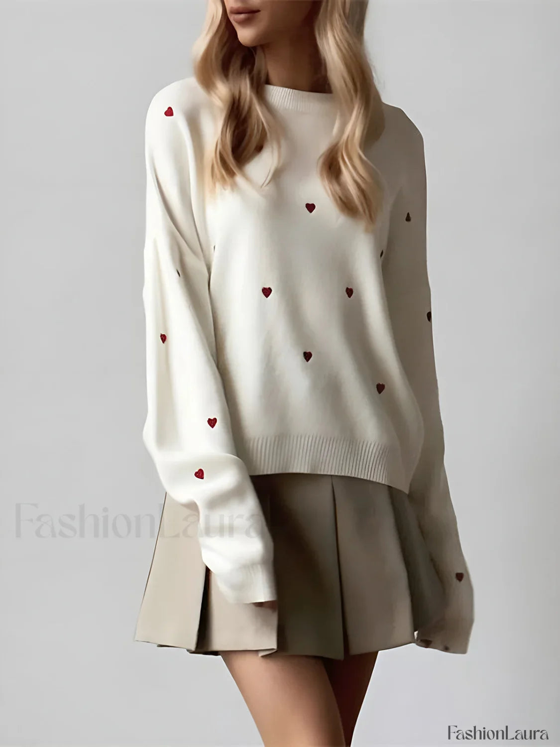 Embroidered Heart Graceful Oversized Knit Sweater