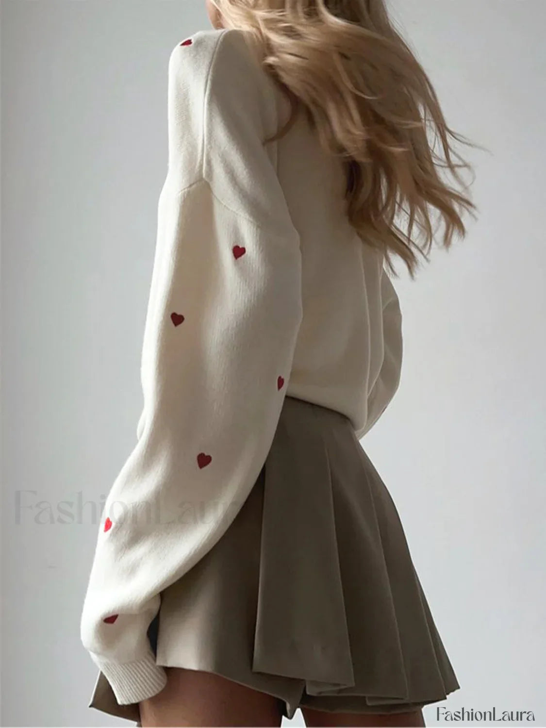 Embroidered Heart Graceful Oversized Knit Sweater