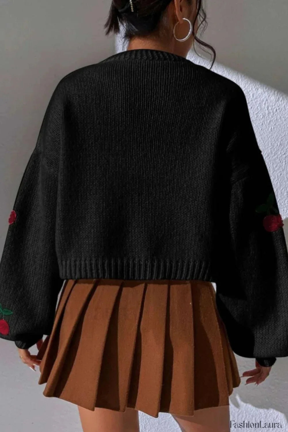 Embroidered Knit Open Front Sweater