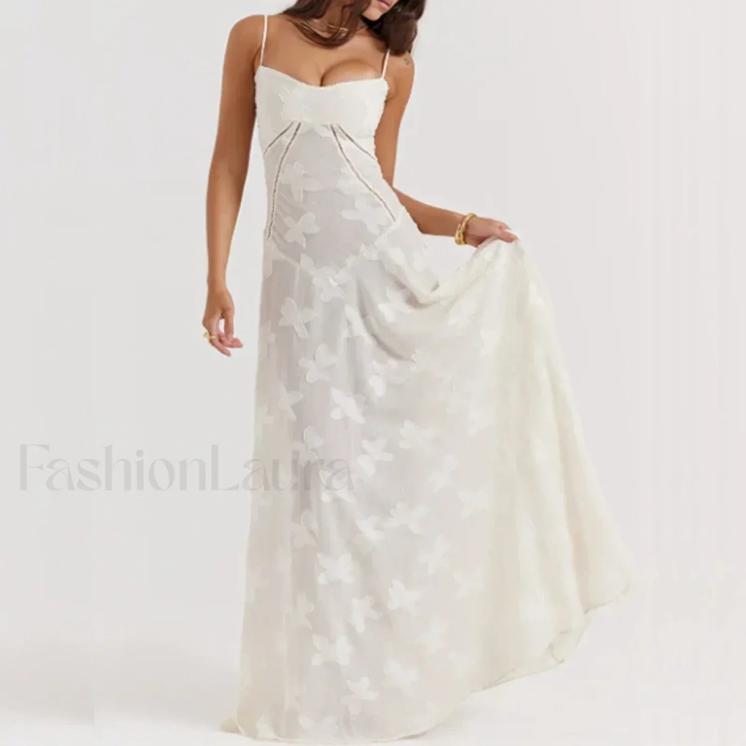 Embroidered Lace Off Shoulder Maxi Dress