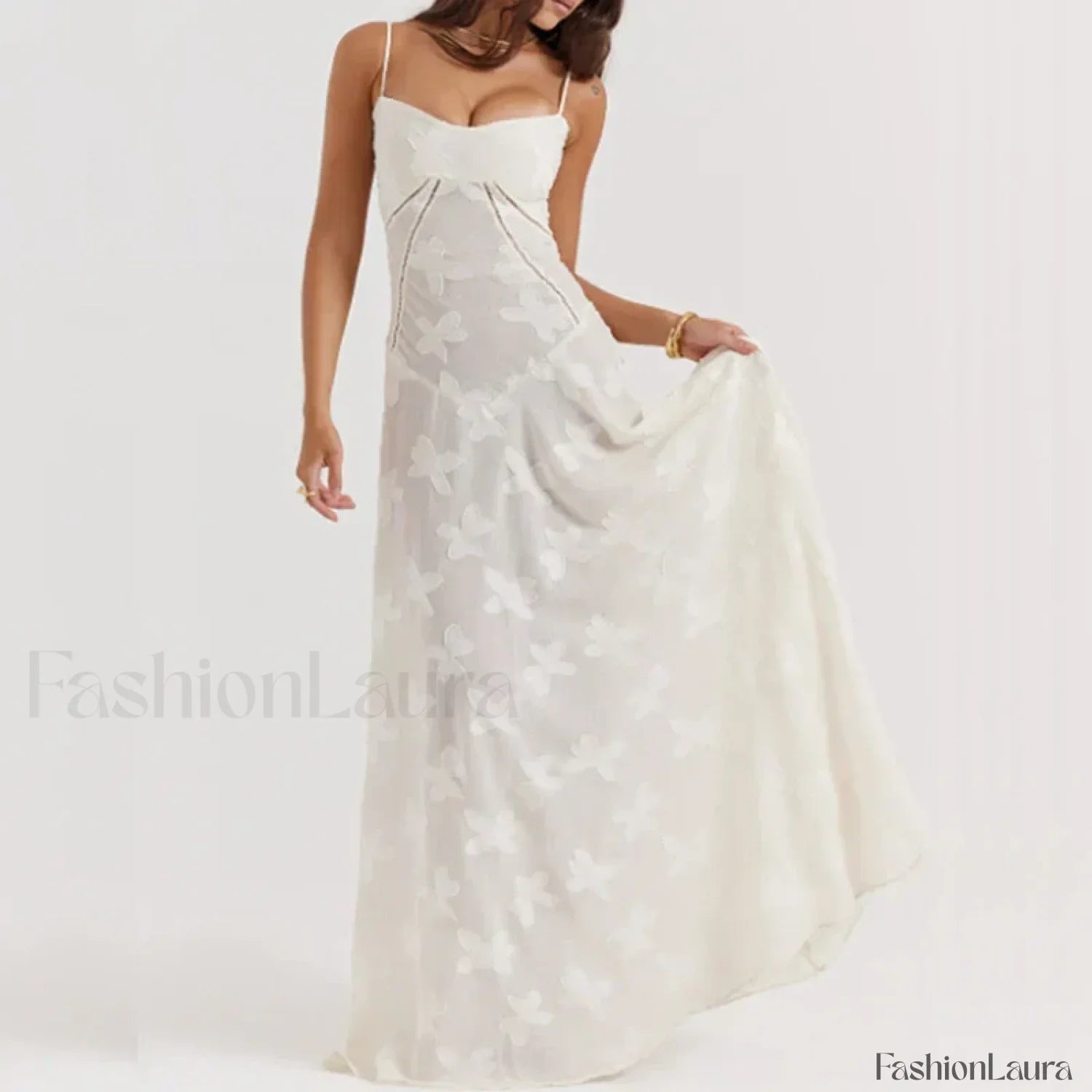 Embroidered Lace Off Shoulder Maxi Dress