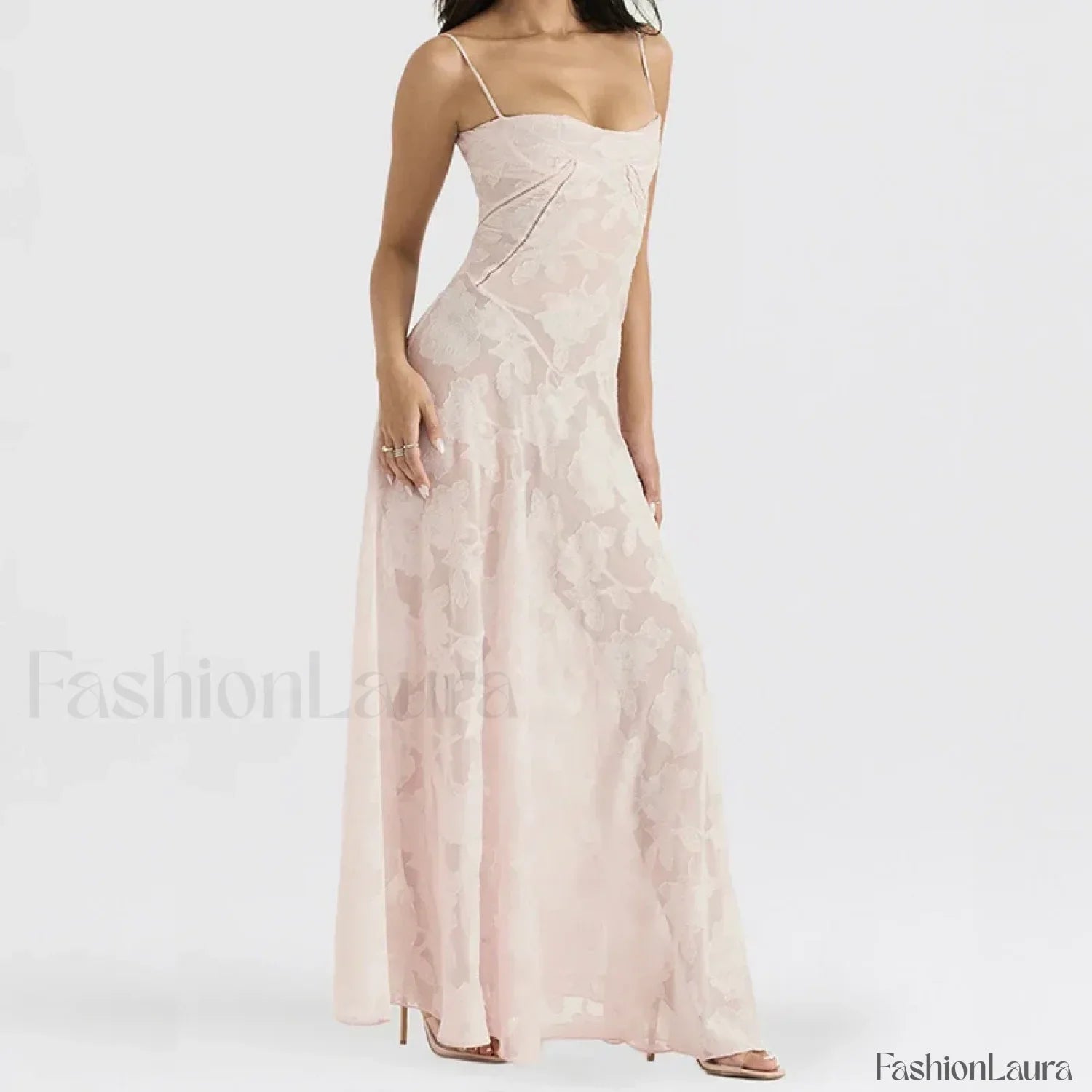 Embroidered Lace Off Shoulder Maxi Dress