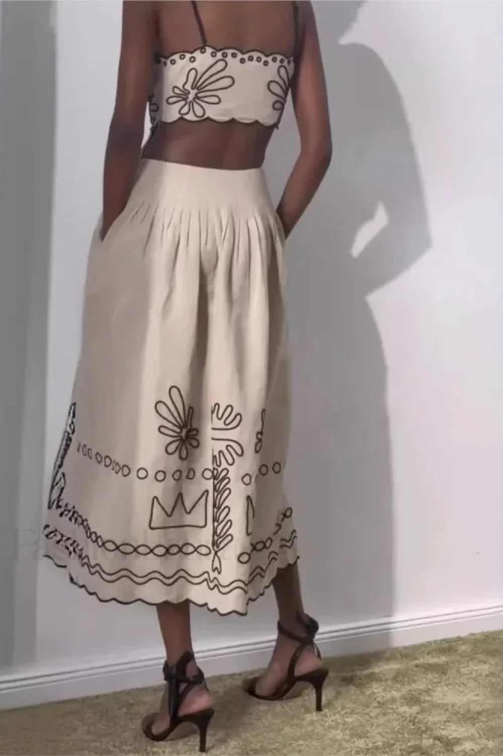 Embroidered Spaghetti Strap Boho Dress