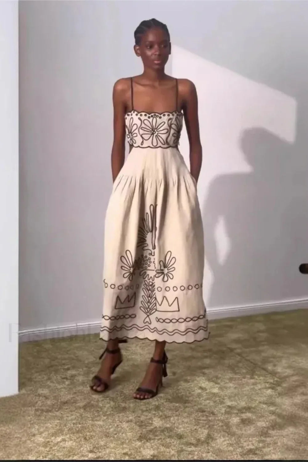 Embroidered Spaghetti Strap Boho Dress