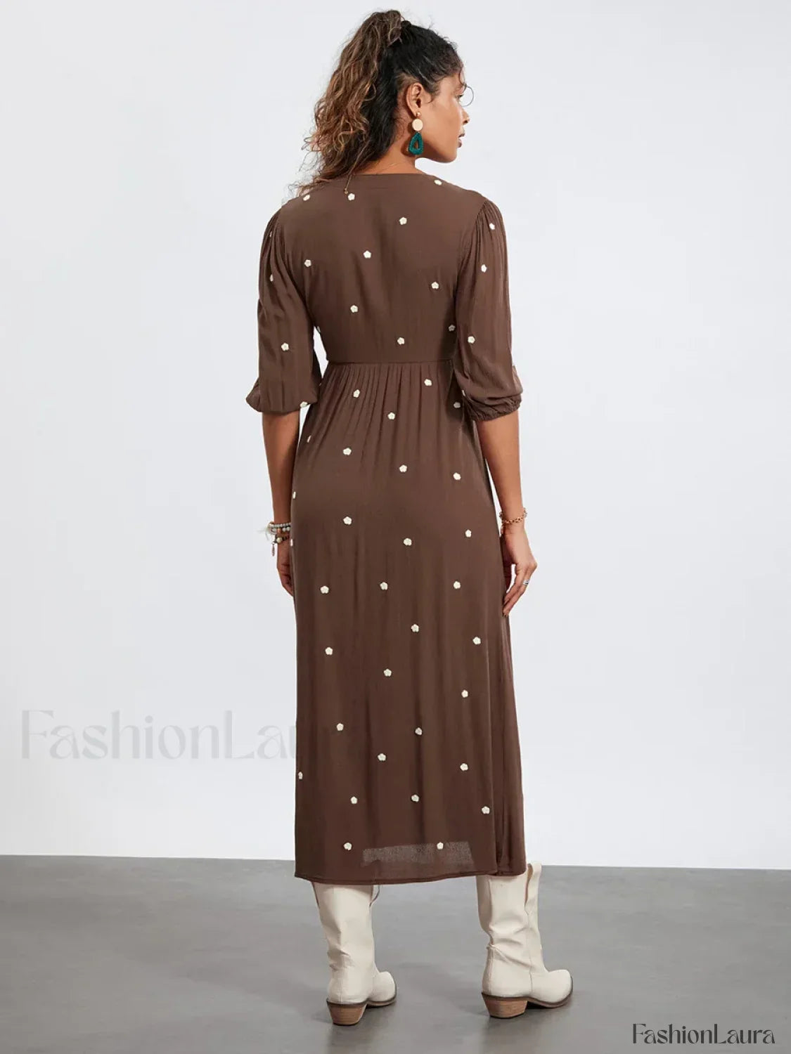 Embroidered Tie-Waist Boho Dress