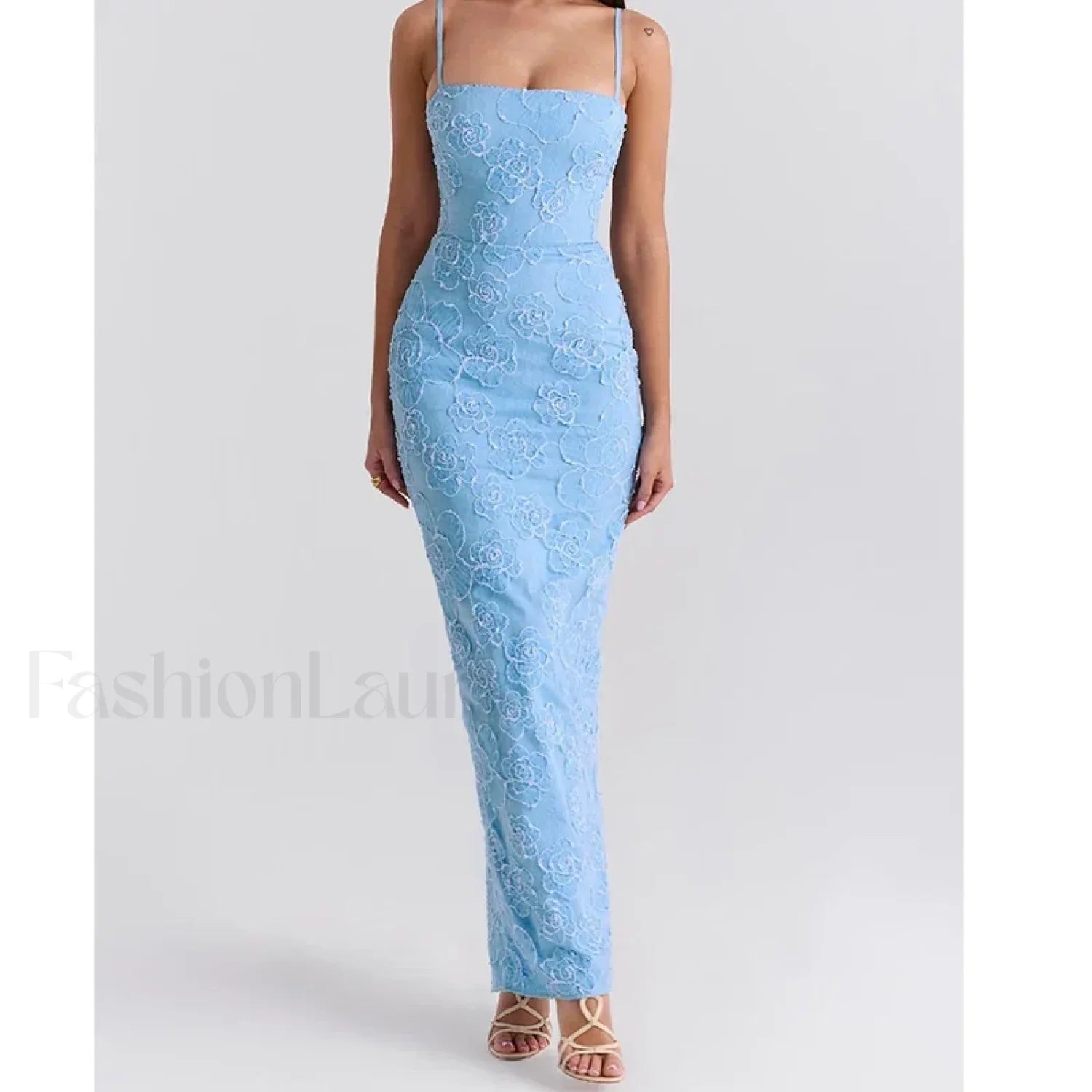 Embroidery Sling Bodycon Maxi Dress