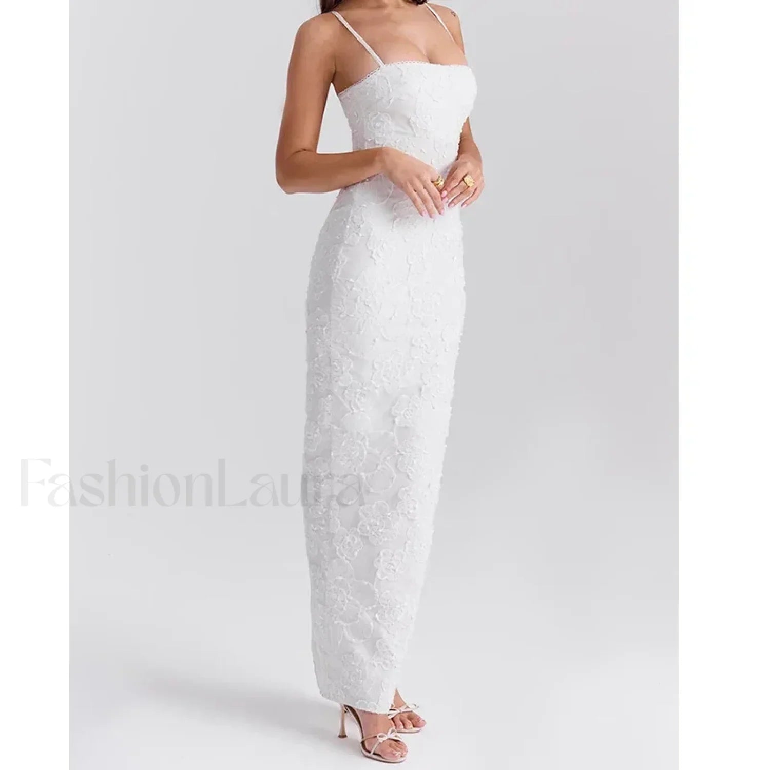 Embroidery Sling Bodycon Maxi Dress