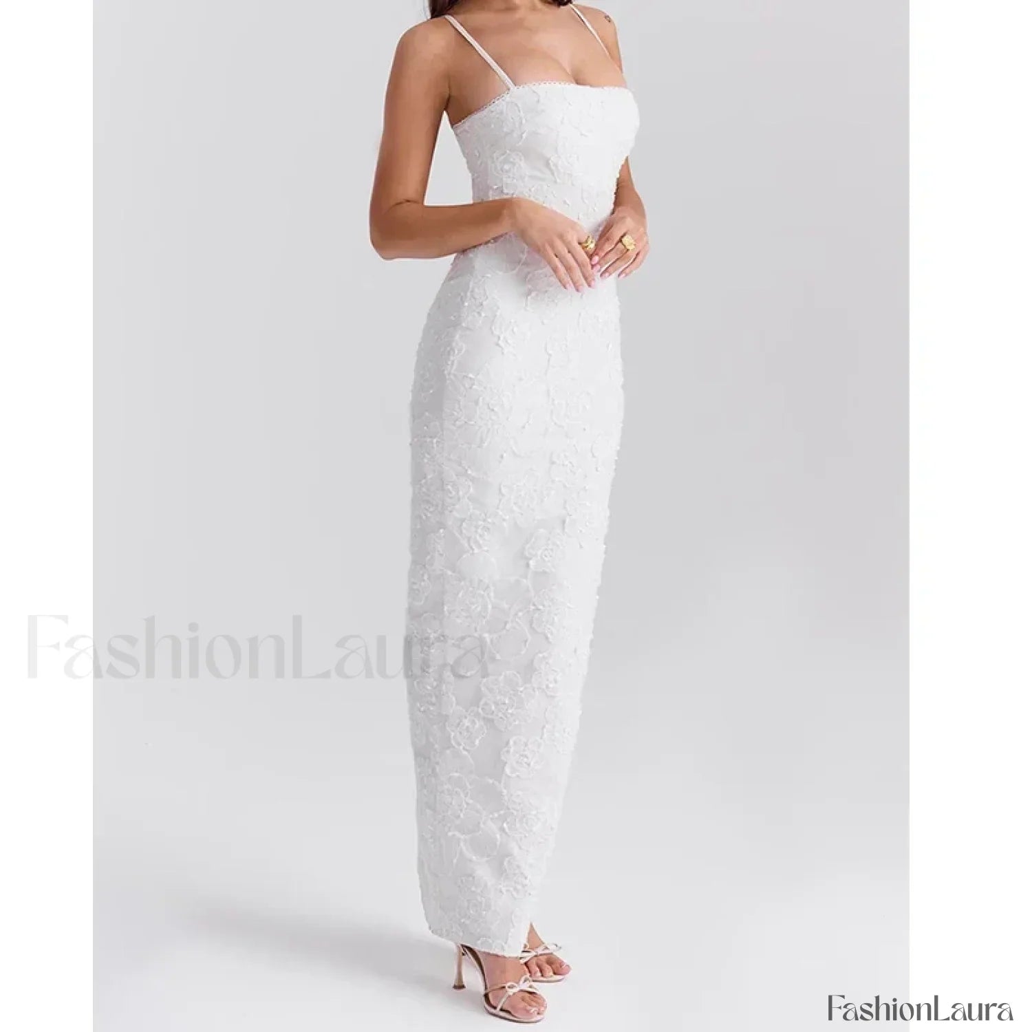 Embroidery Sling Bodycon Maxi Dress