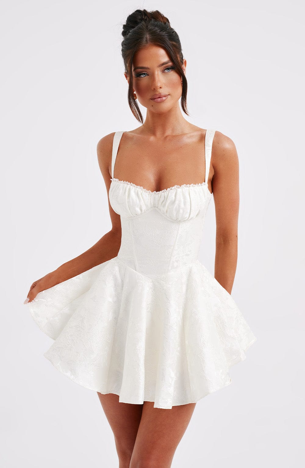 Jacquard Sweetheart Corset Fit and Flare Mini Dress 8
