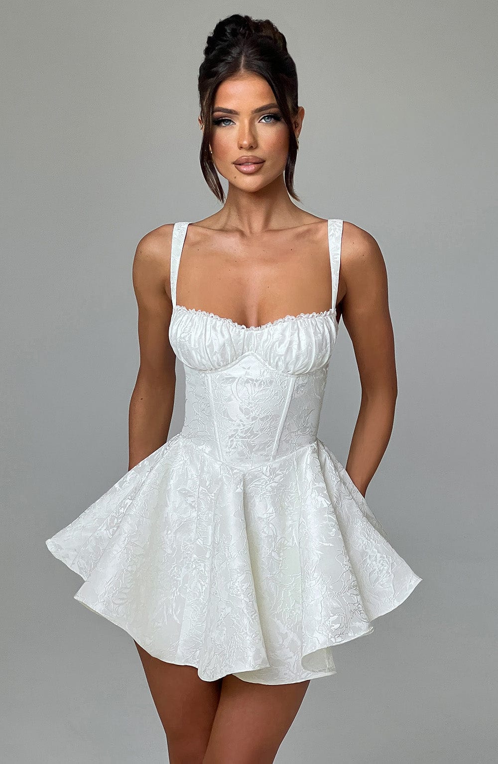 Jacquard Sweetheart Corset Fit and Flare Mini Dress