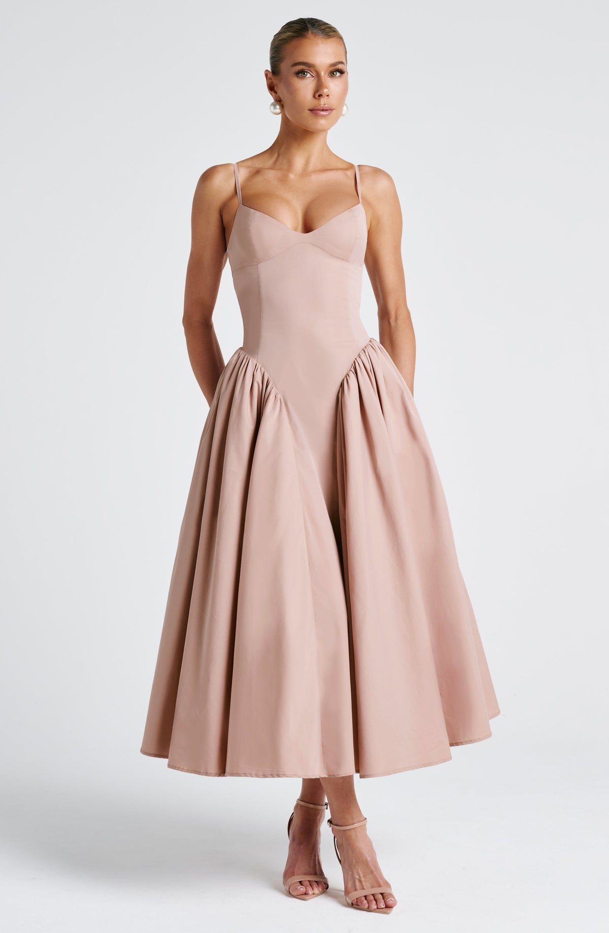 Sweetheart Cami Strap Basque Waist Full Skirt Midi Dress 6
