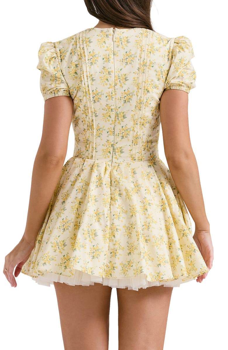 Floral Deep V-Neck Puff Sleeve Corset Tiered Mini Dress