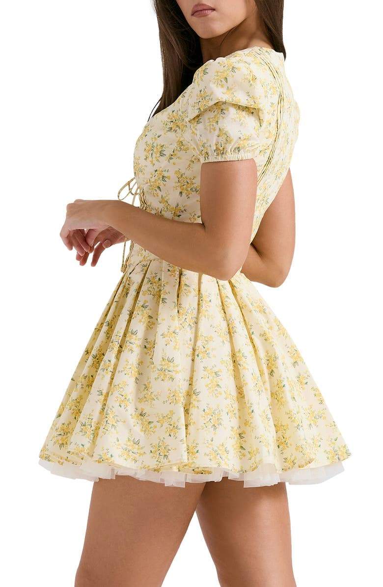 Floral Deep V-Neck Puff Sleeve Corset Tiered Mini Dress