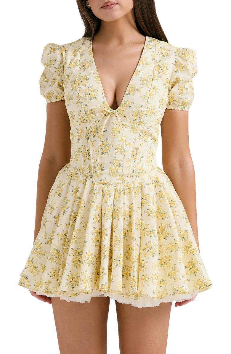 Helga Elevated Floral V Neck Corset Mini Dress Statement Occasion Edit