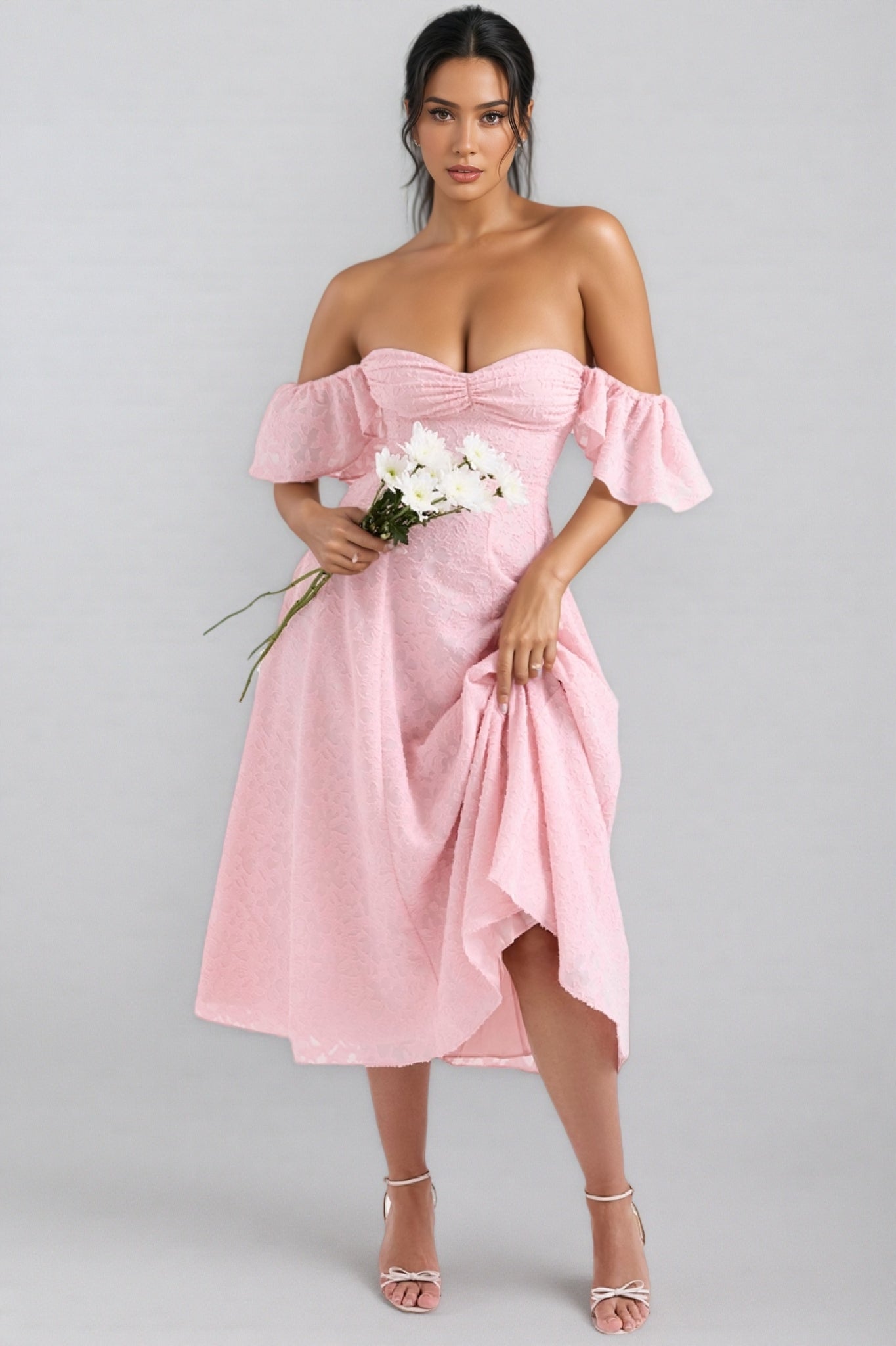 Kinsle Pink Floral Jacquard Midi Dress