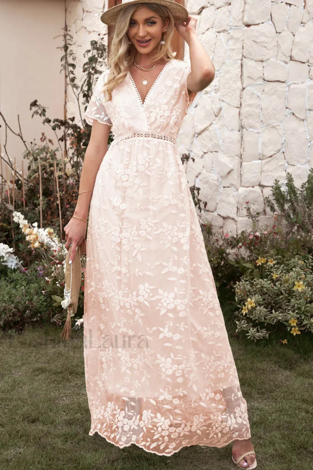 Emma Boho Floral Charming Lace Maxi Dress