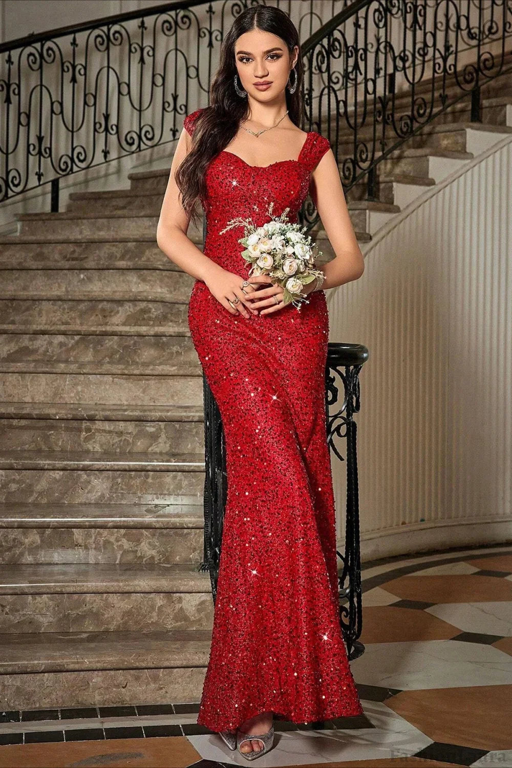 Empire Waist Slip Maxi Formal Dress S / Red