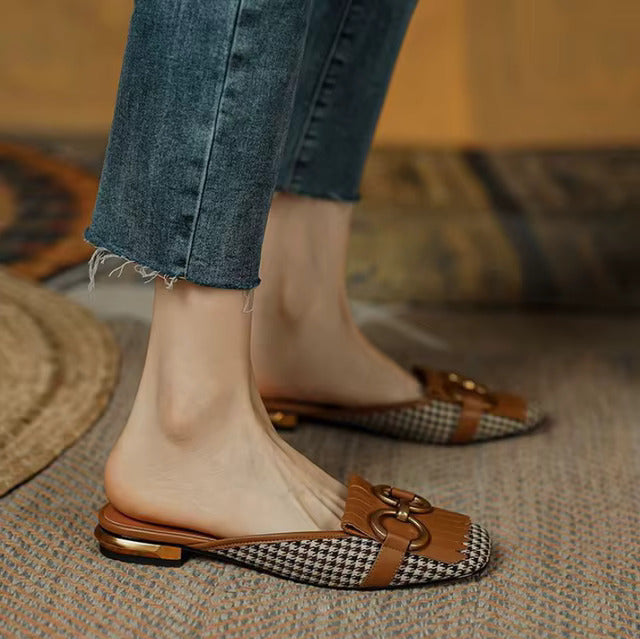 Metal Ring Square Toe Slip On Flats