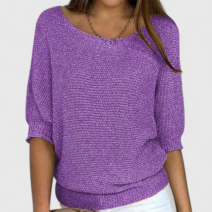 Round Neck Batwing Sleeve Knit Pullover Sweater