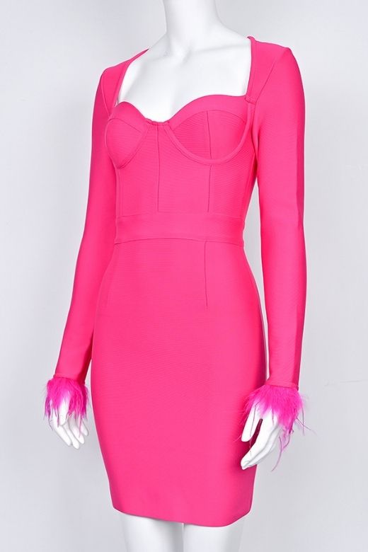 Erin Long Sleeve Bandage Mini Dress - Hot Pink