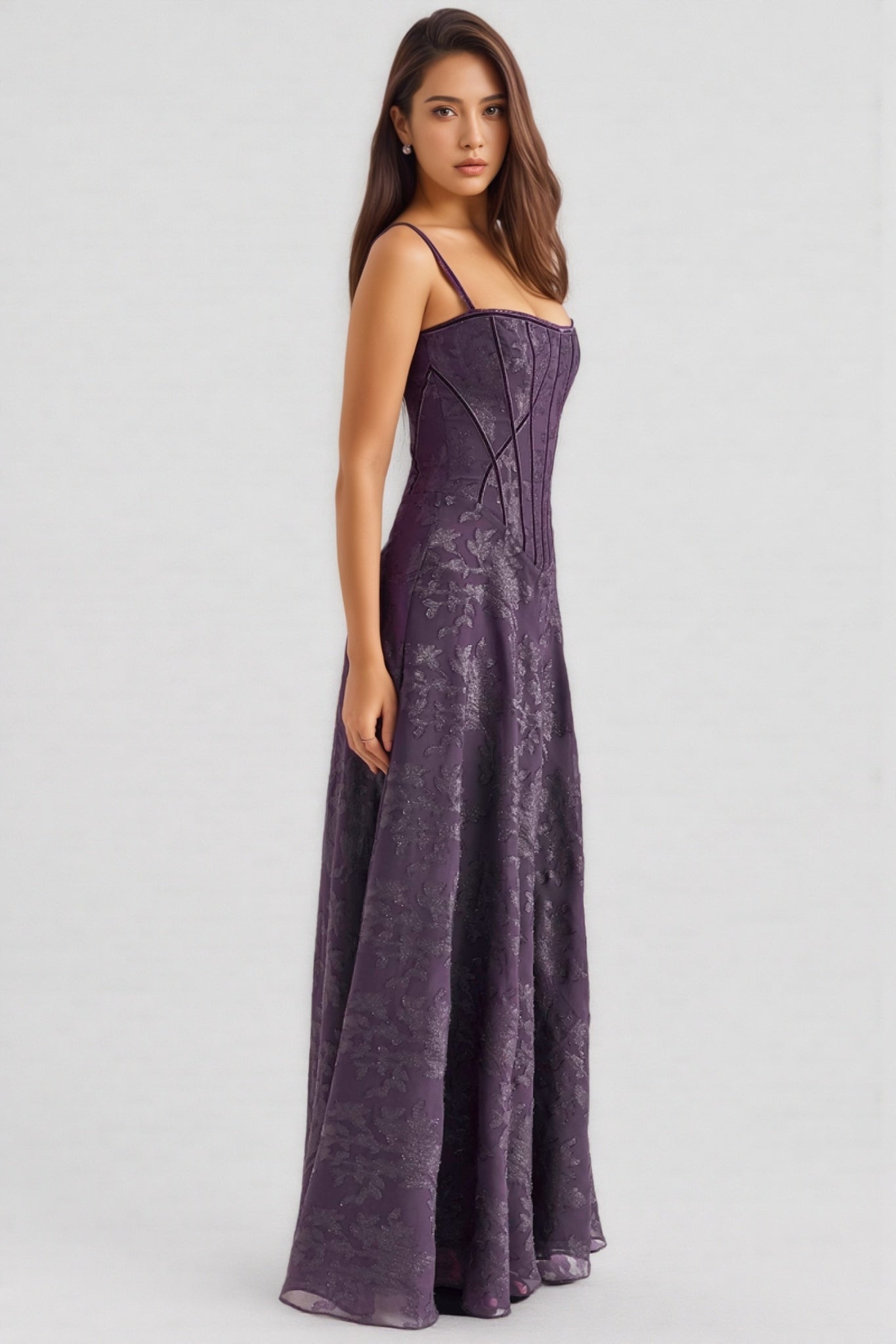 Floral Jacquard Sweetheart Corset A-Line Maxi Dress
