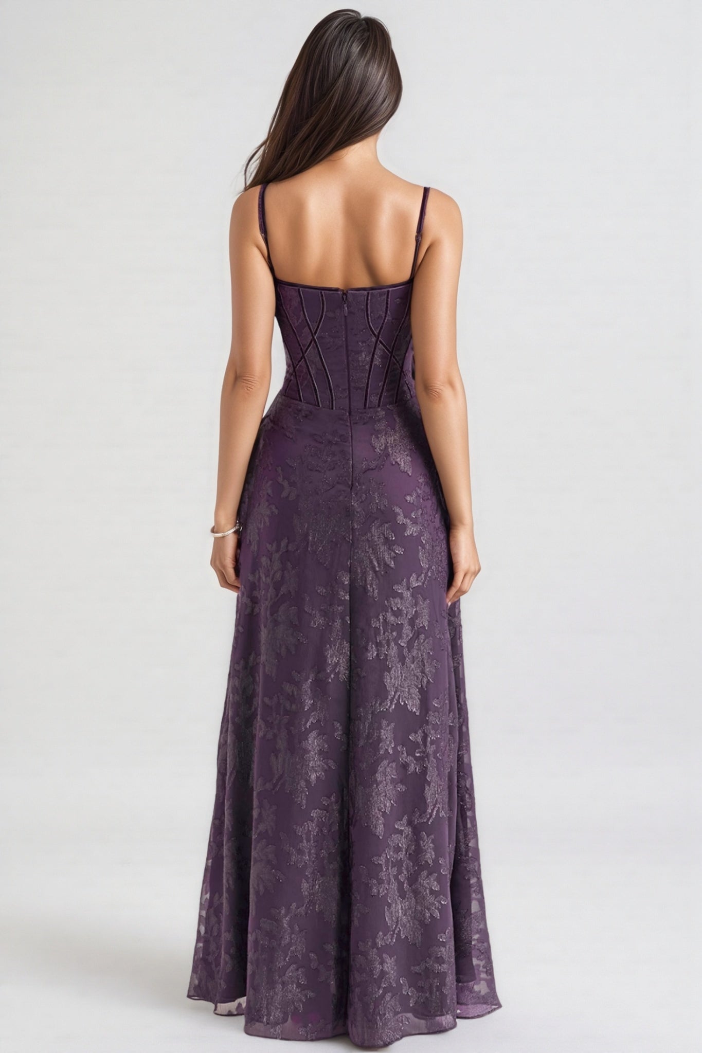 Floral Jacquard Sweetheart Corset A-Line Maxi Dress