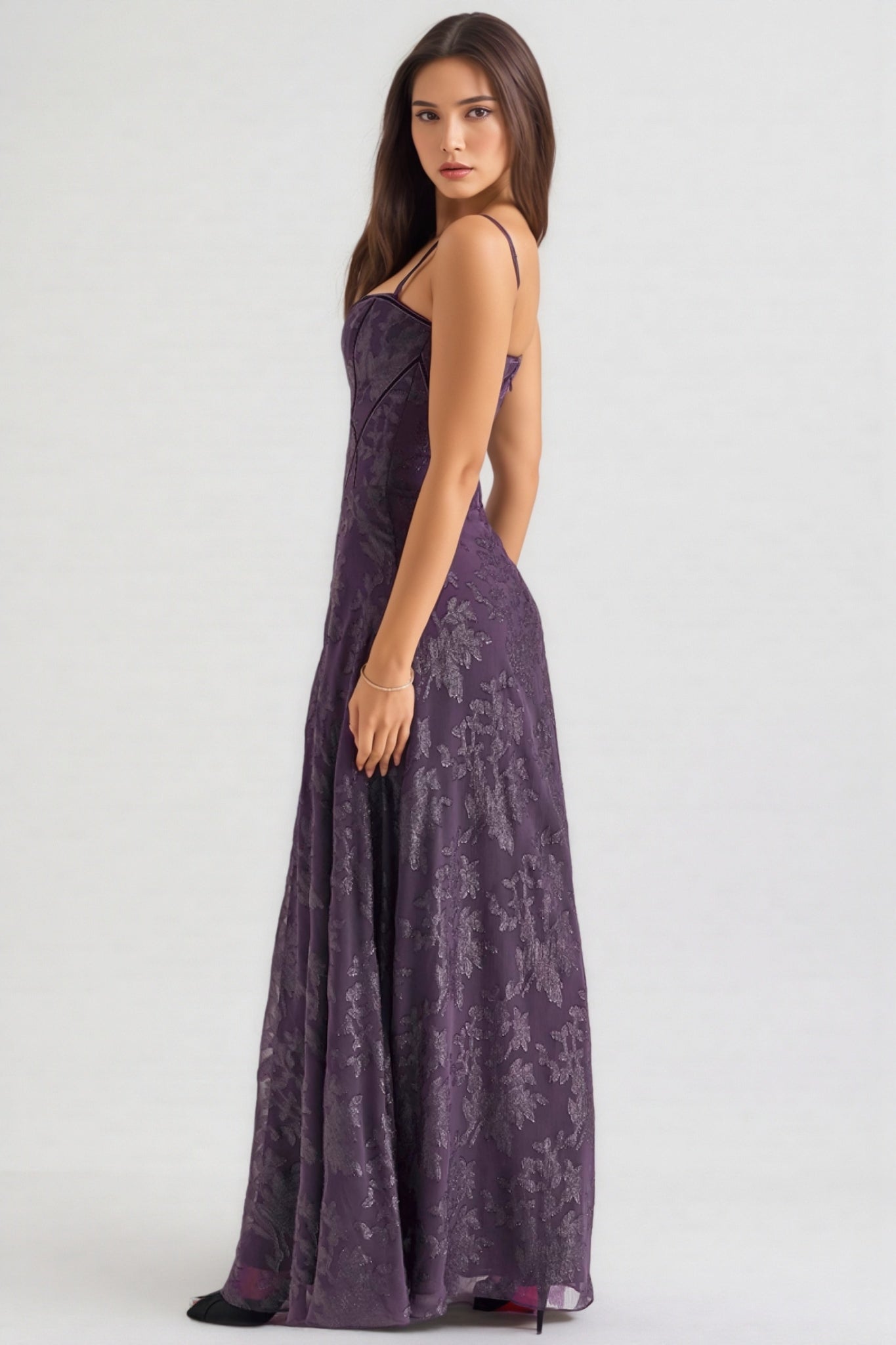 Floral Jacquard Sweetheart Corset A-Line Maxi Dress