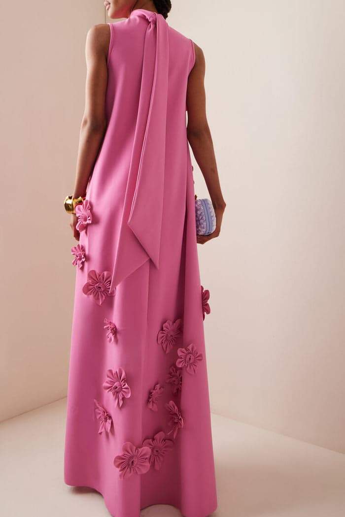Floral Appliqué High Neck Sleeveless Maxi Dress 2