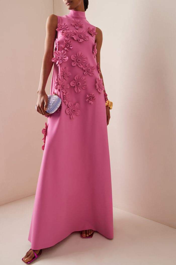 Floral Appliqué High Neck Sleeveless Maxi Dress 4